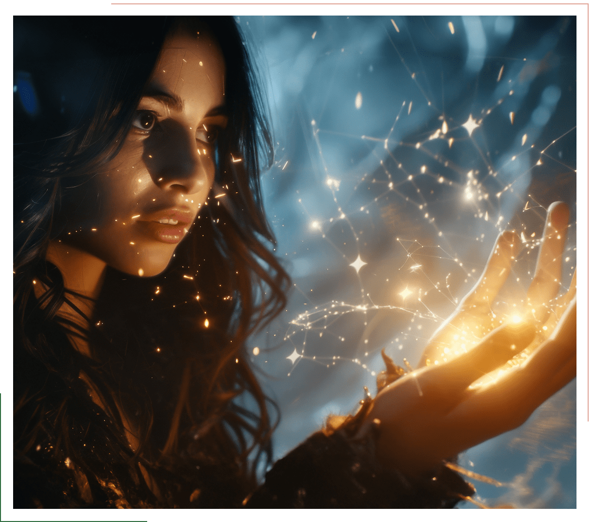 Mystical glow in woman's palm