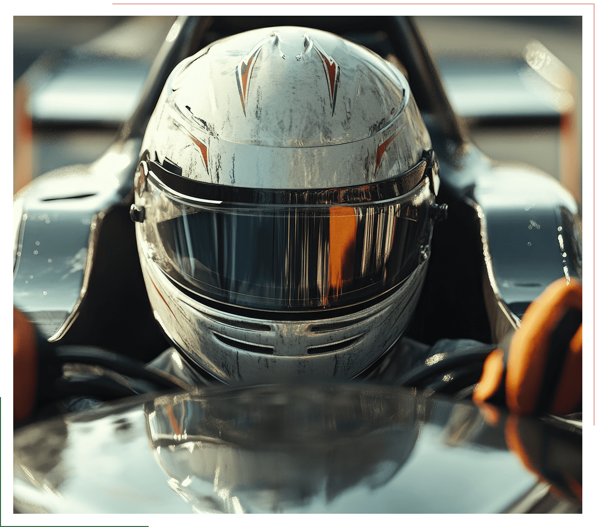 Race car driver in helmet close-up
