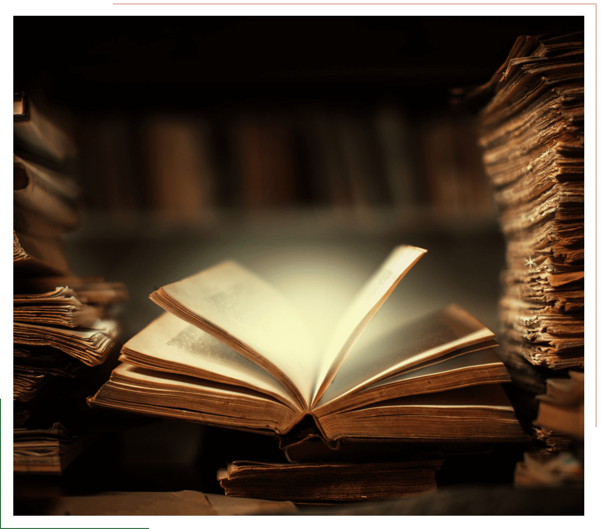 Open antique book with glowing pages